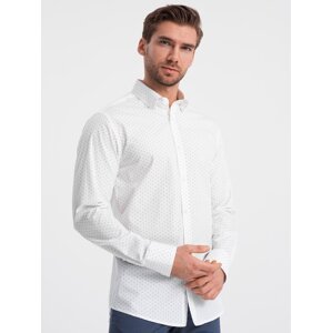 Ombre Classic men's cotton SLIM FIT shirt in micro pattern - white