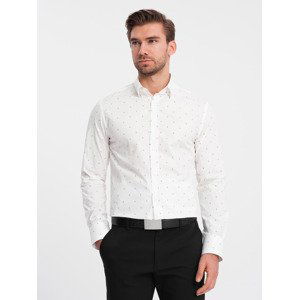 Ombre Classic men's cotton SLIM FIT shirt with anchors - white