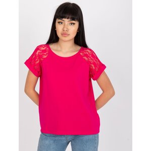 Fuchsia blouse RUE PARIS with lace on the sleeves