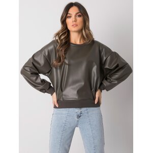 Dark khaki sweatshirt with Ancora RUE PARIS eco-leather insert