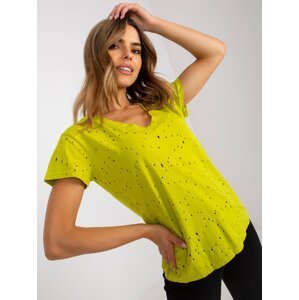 Lime cotton T-shirt with holes