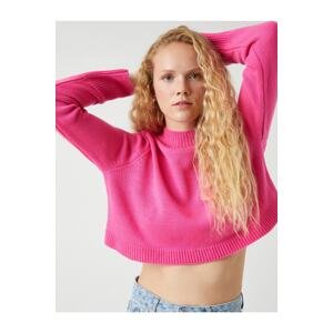 Koton High Neck Crop Pletený sveter kašmír textúrovaný