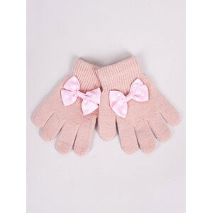 Yoclub Kids's Girls' Five-Finger Gloves With Bow RED-0070G-AA50-007