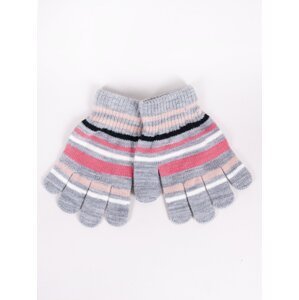 Yoclub Kids's Girls' Five-Finger Striped Gloves RED-0118G-AA50-005
