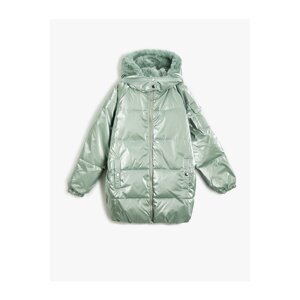 Koton Long Shiny Puffer Coat Hooded Faux Detail