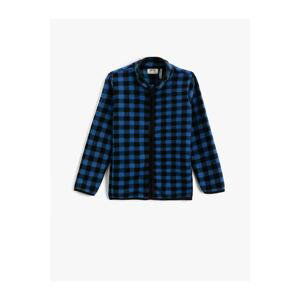 Koton Polar Cardigan Plaid Standing Neck Zipper Long Sleeve