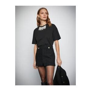 Koton Melis Ağazat X - Oversize T-Shirt with Pearl Detail