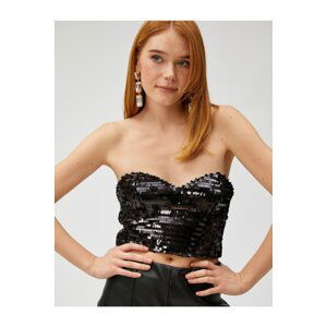 Koton Sequined Bustier Strapless Zipper Back