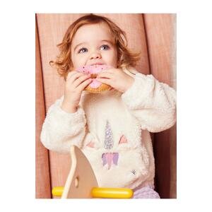 Koton Plush Hoodie Sweatshirt Unicorn Applique Detailed