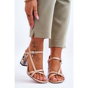 patent leather sandals with decorative heels D&A Beige
