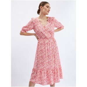 Orsay Orange-Pink Ladies Flowered Dress - Women