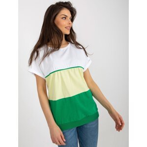 White-green loose basic blouse with short sleeves
