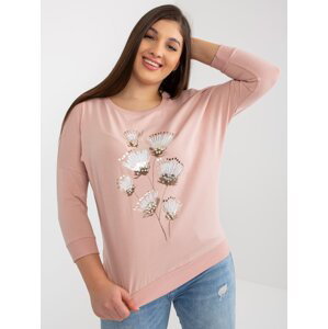Light pink plus size blouse with 3/4 sleeves