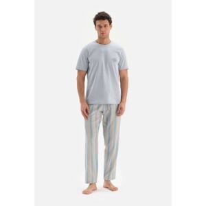 Dagi Light Blue Striped Short Sleeve Cotton Pajamas Set