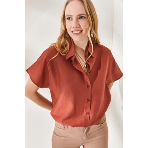 Olalook Women's Tile Bat Oversize Linen Shirt
