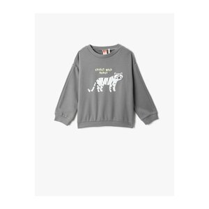 Koton Cat Printed Sweatshirt Applique Detail Long Sleeve Crew Neck