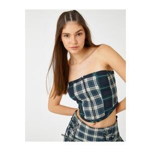 Koton Strapless Crop Bustier Checkered Hook Detail In The Front.