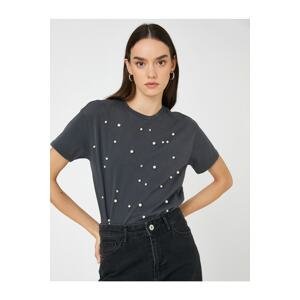 Koton Short Sleeve T-Shirt Crew Neck Pearl And Stone Detail
