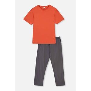 Dagi Orange Short Sleeve Basic Knitted Pajamas Set