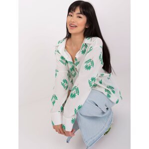 Ecru-Green Women's Oversized Patterned Shirt