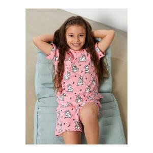 LC Waikiki Crew Neck Bambi Printed Short Sleeve Girls' Shorts Pajamas Set