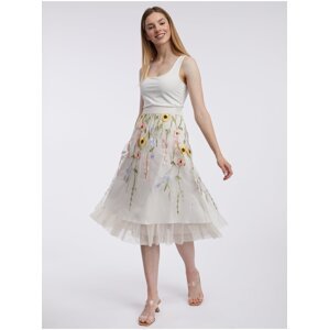 Krémová dámska kvetovaná midi sukňa ORSAY