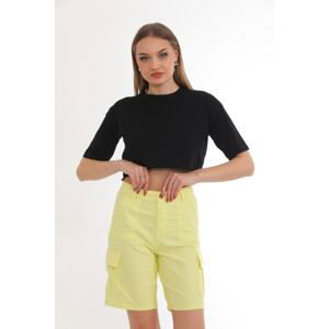 BİKELİFE High Waist Stretchy Bermuda Shorts with Cargo Pocket