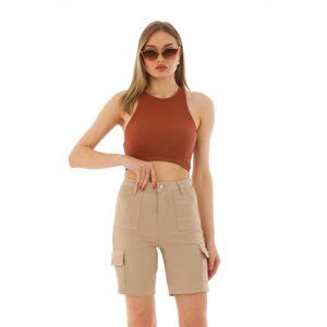 BİKELİFE Women's Beige High Waist Lycra Shorts & Bermudas