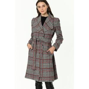 Z6638 DEWBERRY PLAID WOMEN'S COAT-BURGUNDY-BLACK