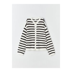 LC Waikiki Girls' Crew Neck Striped Long Sleeve Knitwear Cardigan