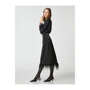 Koton Melis Ağazat X - Feather Detailed Satin Midi Skirt