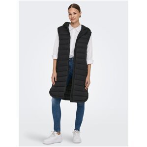 Black Ladies Long Quilted Vest ONLY Melody - Ladies