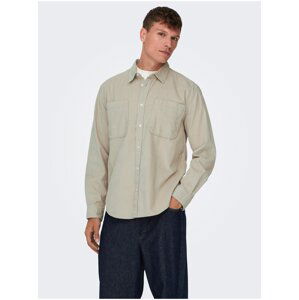 Beige Mens Upper Corduroy Shirt ONLY & SONS Alp - Men