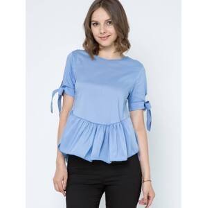 Blouse with frill and ties at the sleeves blue