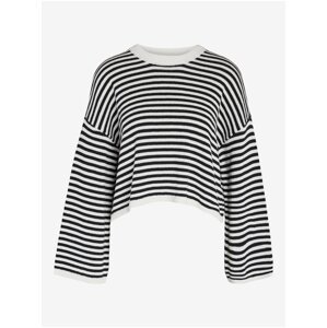 White and Black Women Striped Crop Top Sweater Noisy May Lony - Women