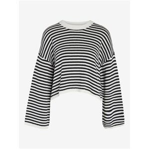 White and Black Women Striped Crop Top Sweater Noisy May Lony - Women