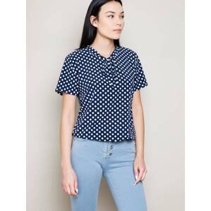 Blouse with a tie under the neck decorated with a polka dot print navy blue