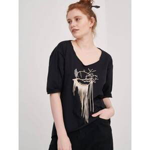 Black Blouse Dream Catcher Tassels Blue Shadow