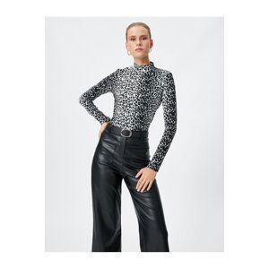 Koton Long Sleeve T-Shirt Half Turtleneck Leopard Print