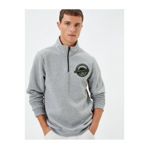 Koton Half Zipper Sweatshirt College Printed Embroidered High Neck Raised