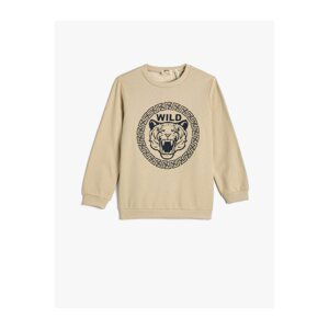 Koton Sweatshirt Tiger Embossed Printed Raised Crew Neck