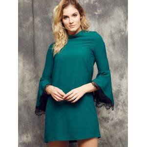 Cocomore Boutiqe dress with stand-up collar and flared sleeves green