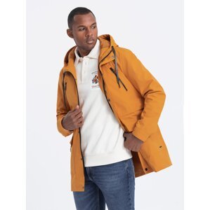 Ombre Men's parka jacket with cargo pockets - mustard