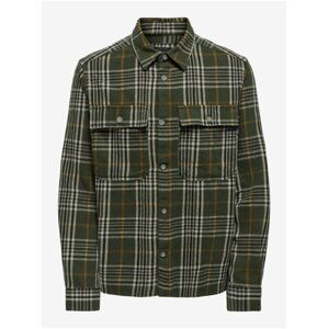 Beige-Green Mens Plaid Flannel Shirt ONLY & SONS Scott - Men