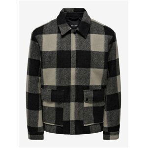 Grey-black mens plaid shirt jacket ONLY & SONS Connor - Men