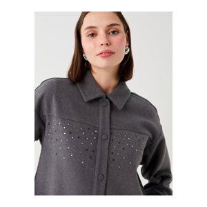 LC Waikiki Shiny Stone Printed Long Sleeve Oversized Women's Shirt Jacket