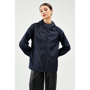 River Club Women's Navy Blue Inner Lined Waterproof Hooded Raincoat with Pocket - Windbreaker Jacket.