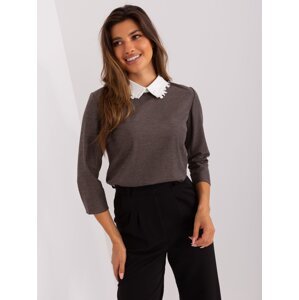 Brown-black formal blouse with lace