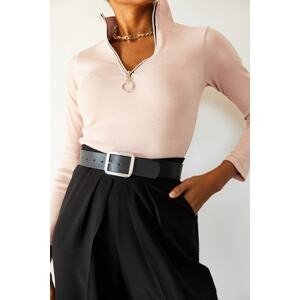 XHAN Women's Beige Camisole Zipper Blouse