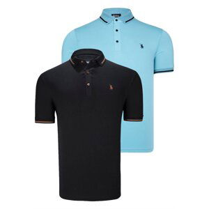 DOUBLE SET T8586 DEWBERRY MEN'S T-SHIRT-BLACK-CYAN